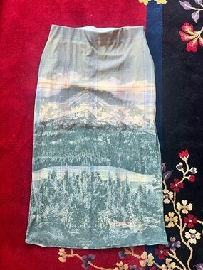 Urban Outfitters Elastic Waist Scenic Mountain Maxi Skirt - Blue Green Size M